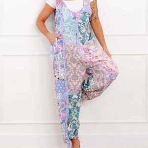 Blue Velvet Printed Patchwork Jumpsuit in Pastel Multi Size XL New No Tag